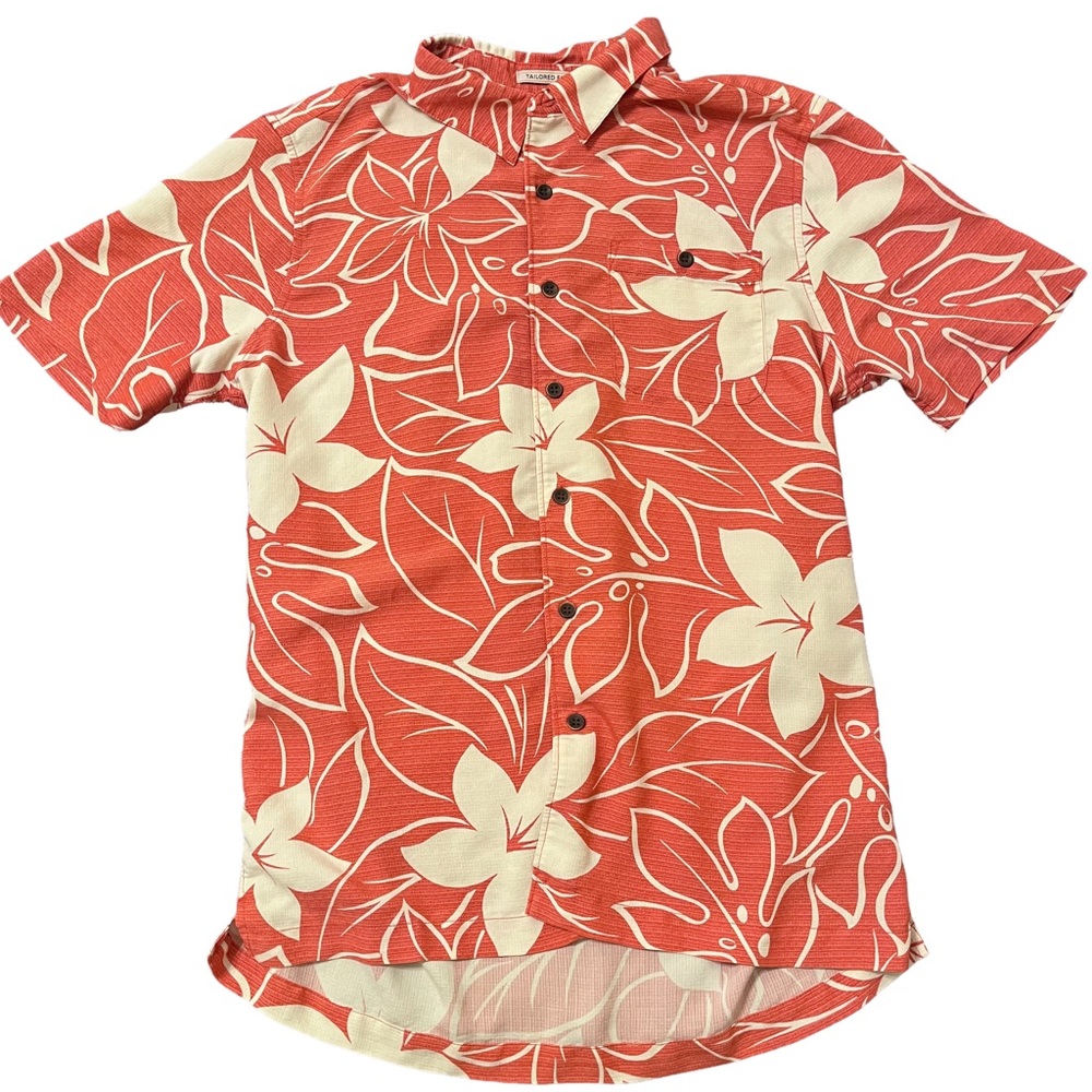 Quiksilver Waterman Mens Hawaiian Button Down Shirt Coral Cream Size Medium